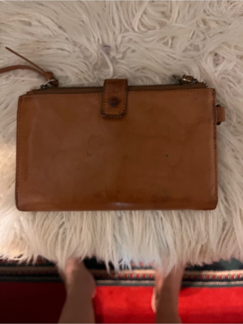 Lucky Brand Leather Wristlet Clutch in Tan